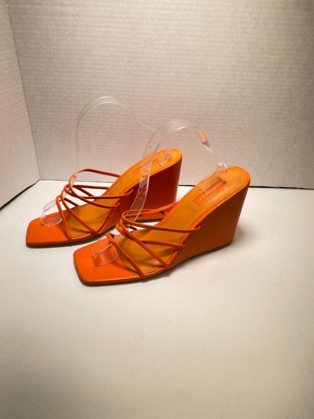 Topshop Women's fit Rocco strippy heeled wedge in orange Sz 10